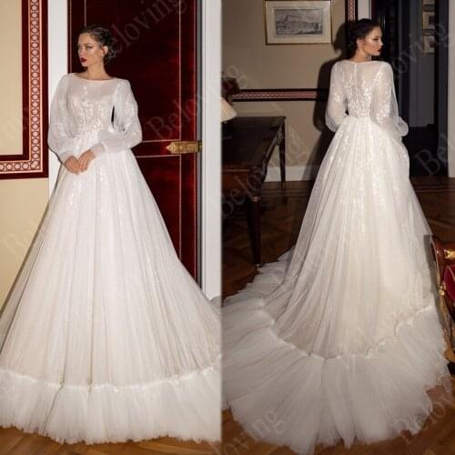 Sweep Train Wedding Dresses 2021 A Line Lace Appliques Wedding Dress Bridal Gowns Robe De Mariee Women Formal Bride Dress Custom