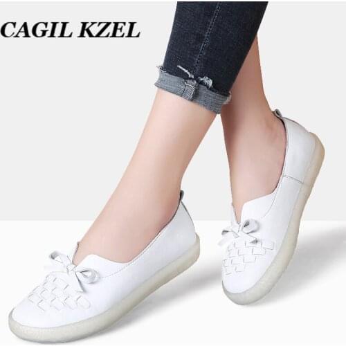 CAGILKZEL New Mary Janes Shoes Woman Ballet Flat Shoes Genuine Leather Slip on round toe Moccains Ladies Loafers Women Sneakers