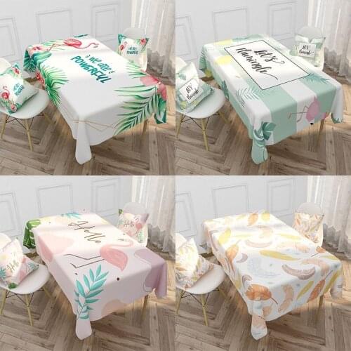Ins Waterproof Cotton Linen Table Cloth Flamingo Green Plant Pattern Hotel Tablecloth Dinner Household Table Cover