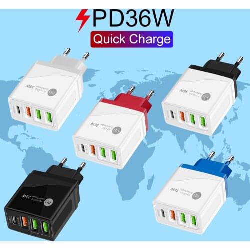 PD charger 36 W four recent re-charge head PD20W quick charge QC3.0 multi-port British rule in the us and Europe was head quickl