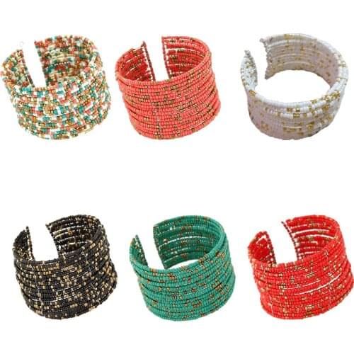 Fashion Vintage Bohemian Style Beaded Cuff Wide Bangle Bracelet Unique Soft Elasticity Bracelets For Women Girls Femme Pulseira