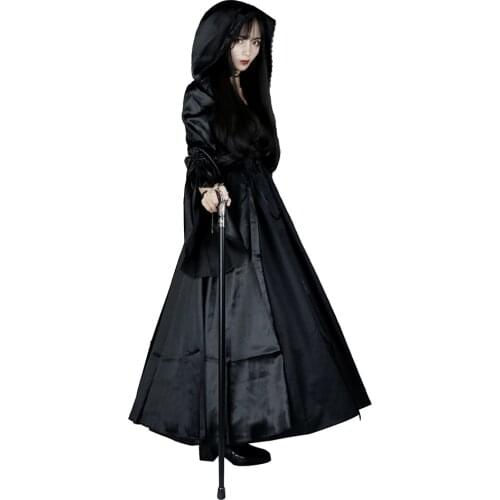 Lolita Victorian Womens Dress Vintage Court Costume Cosplay Party Ball Gown Gothic Black Witch Dresses with Hood