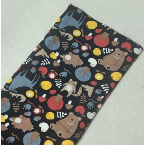 1Meter Cute Navy Blue Fairy Forest Animals Bear Deer Fox Rayon Fabric Viscose Smooth Soft Fabric Summer Shirt Baby Cloth Dress