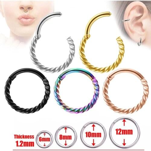 1PC Surgical Steel Opening Hinged Segment Clicker Ring Nose Septum Piercing Helix Cartilage Daith Twist Hoop Ear Circle Earrings