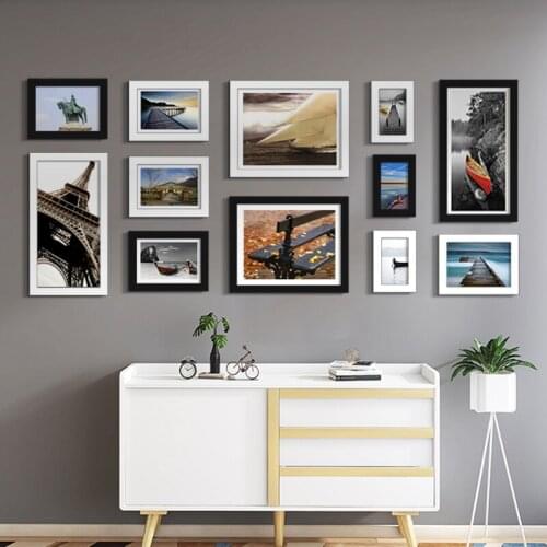 12Pcs/Set Wood Picture Frames For Wall Decor Black White Photo Frame Wall Hanging With Plexiglass Classic Wooden Frame