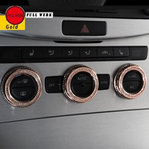 3pcs/set Rhinestone Alloy Car Air Conditioning AC Knob Ring Decoration Cover Sticker Decor for VW CC 13-18 Magotan B7 12-16 Acce