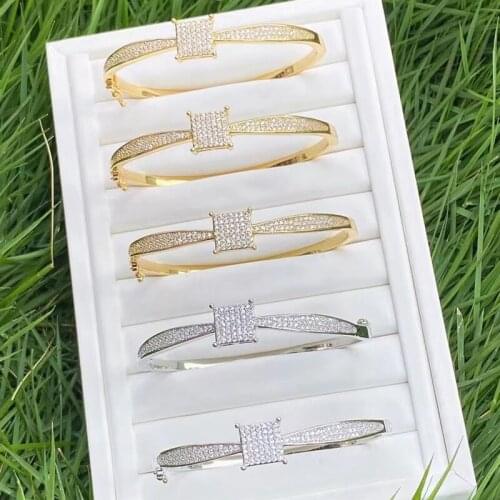 3 Pcs Square charms bangle Full zirconia bangle Metal bangle jewelry fashion bangle women jewelry 51458