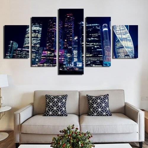 5 Pieces Canvas Painting Night & Day City Series Home Living Room Decoration Hotel Club House Man Cave Corridor Mural Hanging