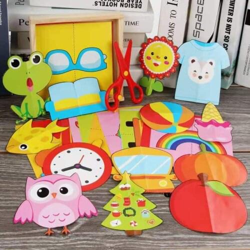 60Pcs/set Kids Cartoon Color Paper Folding and Cutting Toys/Children Kingergarden Art Craft DIY Educational Toys
