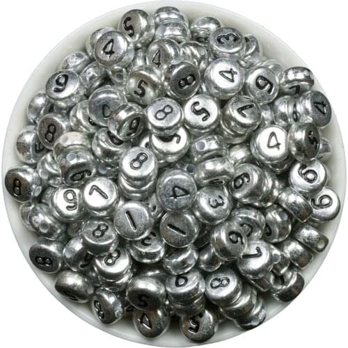 7mm 200Pcs Number Alphabet Beads Acrylic Bead with Letters Silver DIY Letter Beads For Bracelet Accessories for Jewelry Mixed