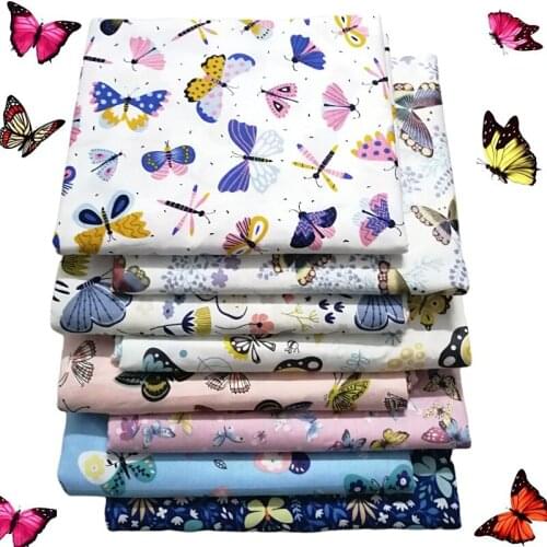 8PCS/SET Butterfly printing Twill Cotton Fabric For DIY Sewing Patchwork Clothes Material Telas to Patchwork