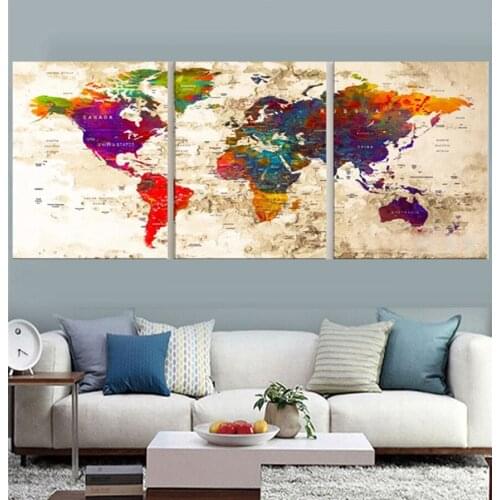 Abstract Colorful World Map diy 5d diamond painting Full Square Round Mosaic 100% embroidery sale Needlework Triptych Offoce Art