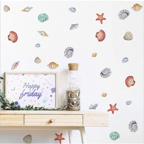 Watercolor seashells Home Decor Wall Stickers DIY Alphabet Mural For Kids Rooms Bedroom School Decal