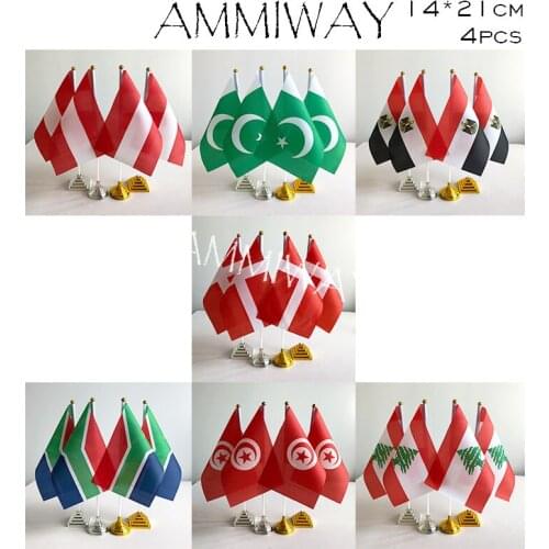 AMMIWAY 14x21cm 4pcs Austria Pakistan Egypt Egyptian Denmark Danish Table Flags South Africa Tunisia Tunisian Lebanon Desk Flag