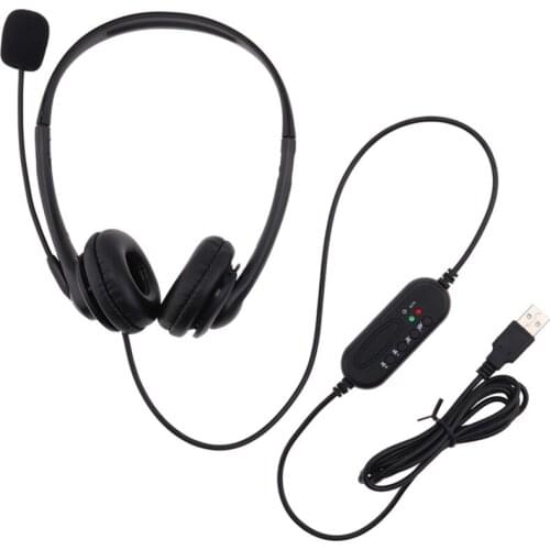 Mute Function Call Center USB Wired Headset Noise Cancelling Stereo 3.5mm Headphone with Microphone For Skype Computer 100pcs