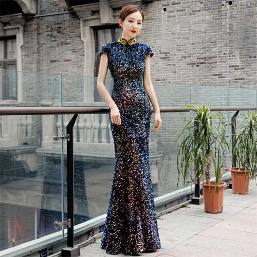 Bling Sequins Evening Party Dress Temperament Slim Celebrity Banquet Dress Noble Hostess Dress Elegant Prom Dress Plus Size 3XL
