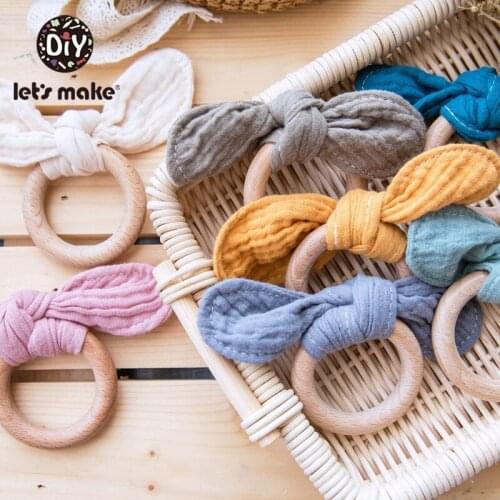 LetS Make 1PC Wooden Teether Bunny Ear Wooden Rings Baby Bib Cotton Towel For DIY Bracelet Pendant Nursing Newborn Baby Product