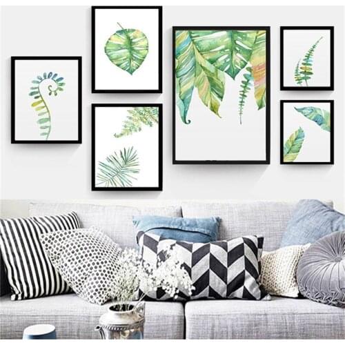 Home Decor Nordic Canvas Painting Green Plant Leaves Branch Rattan Picture Living Room Corridor Bedroom Hotel Wall Art Prop DIY