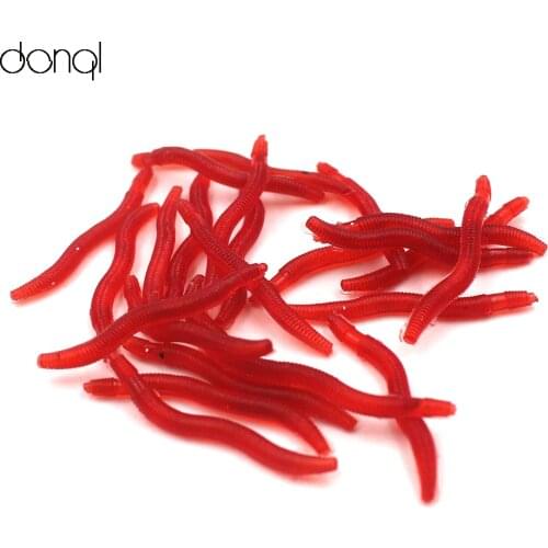 DONQL 50Pcs/lot Earth Worm Fishing Lure Red Worms Tackle Soft Bait Lifelike Fish Earthworm Silicone Lures Winter Fishing Tackle