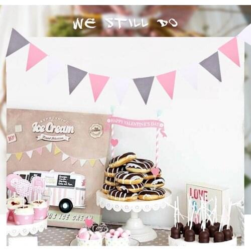 8M 18 Flag Pink white Pennants Bunting Fabric Flags Banner Baby Birthday Streamer New Year Wedding Balloons Decoration Supplies