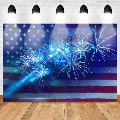 Mehofoto Independence Day Photo Background Photocall Firework American Flag Backdrop Celebration Festival Blue Photo Studio