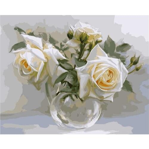 Home Decoration Wall Painting Factory Wholesale Accept Booking White Roses Painting By Numbers