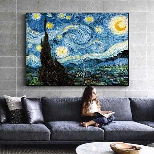 Impressionist Van Gogh Starry Night Oil Paintings Print On Canvas Starry Night Decorative Pictures For living Room Cuadros Decor