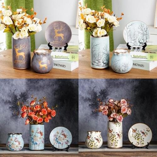 Ceramic vase home decoration flower vase 3-piece set creative TV cabinet porch living room decoration home Furnishings