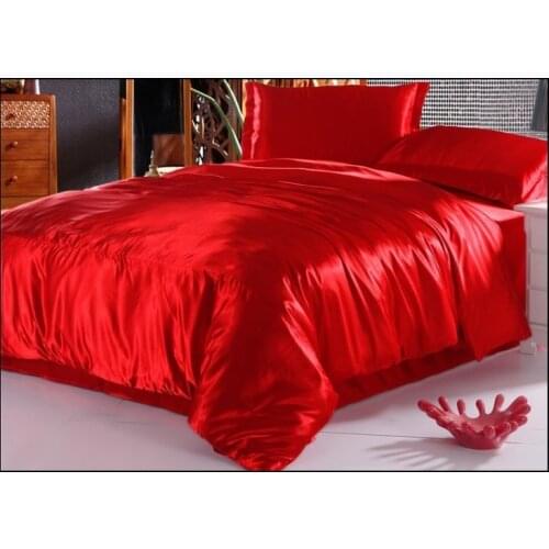 Red Natural mulberry silk bedding set Luxury wedding king size queen full twin solid duvet cover quilt bed linen sheet