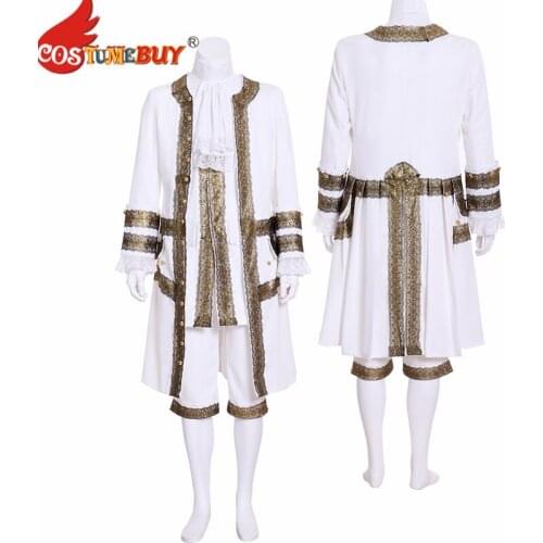 Costumebuy Victorian Elegant Gothic Aristocrat Cosplay Costume Adult Mens ROCOCO Halloween White Suit Custom Made