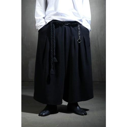 Large mens new youth fashion casual loose trend wide leg skirt pants Capri casual pants Yamamoto style dark