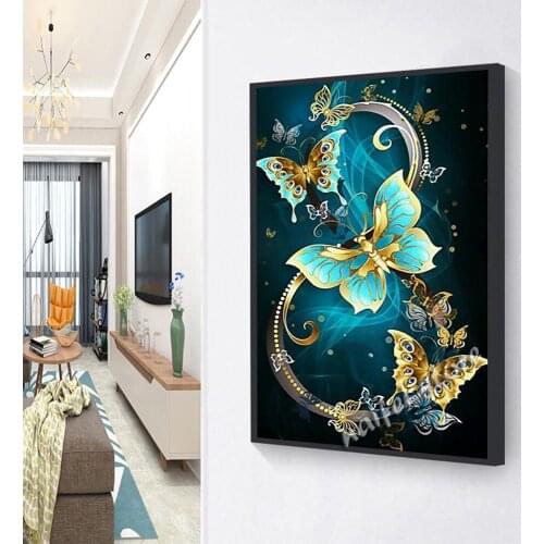 5D DIY Diamond Painting Full Square/round Diamond Embroidery Kit, Flower Shine Butterfly Cross Stitch Picture Home Decoration