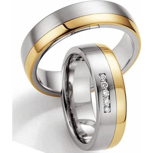 Discount custom surgical titanium stainless steel engagement couple rings sets for wedding anillos de boda anneaux de mariage