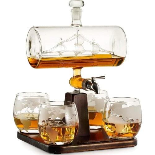 1 Set Creative Antique Boat Shape Decanter Red Wine Whiskey Glass Decanter 1 Bracket 1 Decanter 4 Cup Combination Set