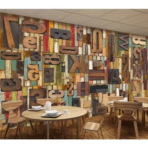 Custom wallpaper 3d photo mural Vintage wooden board woodcut English letters bar restaurant cafe background wall 3d wallpaper