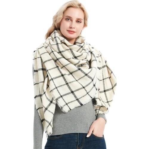 Autumn winter new Bib Black Beige plaid Square Cashmere scarf Women Shawl Wraps