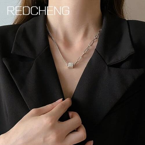 REDCHENG 925 Sterling Silver Small Cube Necklaces for Women New Fashion Simple Splicing Geometric Engagement Jewelry Fine Gifts
