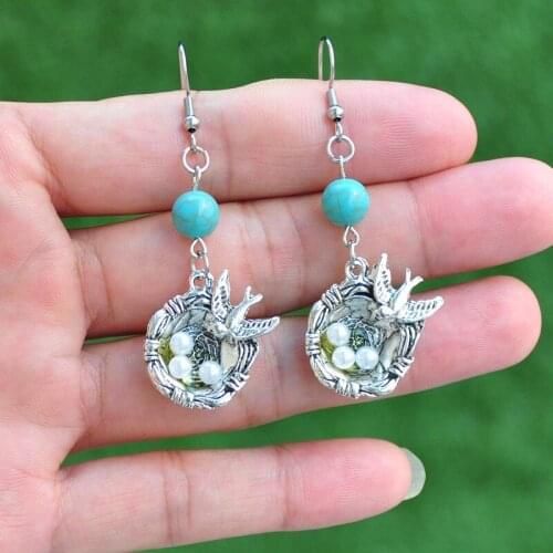 Charms Swallows Nest Dangle Earrings Alloy DIY Handmade Antique Making Pendant Fit Vintage Tibetan Silver Color 24*24mm Pearl