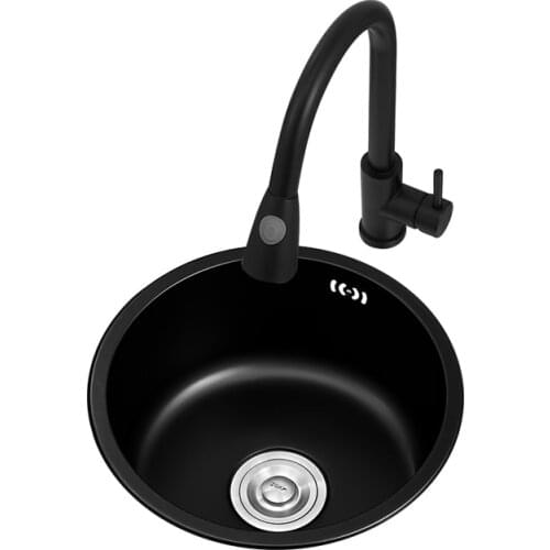 Nano Black Bar Above Counter Sink Single Slot Round Small Kitchen Sink Stainless Steel Balcony Sink with Faucet Farmhouse Sink