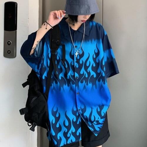 Short Sleeve Shirt Flying Dragon Print Mid Length Tops Men and Women Shirts Spring Summer Lapel Button Up Shirt