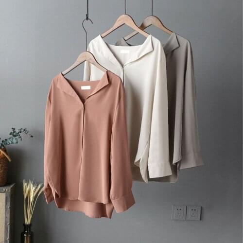 Sherhure 2020 Blusas Mujer Spring Tops Pure Color Long Sleeve Summer Chiffon Blouses White V-Neck Blouse Women Shirt