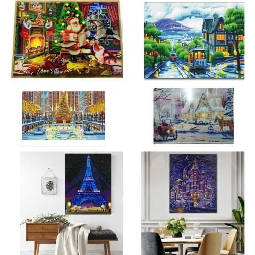 LED Light Full Round Drill 5D DIY Diamond Painting with Light Landscape Picture Of Rhinestone Bright Lights 30x40cm/40x50cm