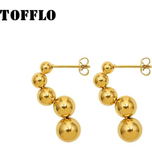 TOFFLO Stainless Steel Jewelry Special Shaped Simple Small Steel Ball Earrings Fashion Symbol Versatile Earrings BSF425