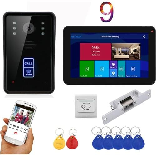 APP Control Video Intercom 9 Inch LCD Wifi Wireless Video Door Phone Doorbell RFID Intercom KIT+NO Electric Strike Door Lock