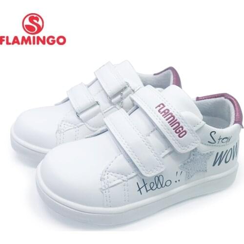 FLAMINGO Print Spring Genuine Leather Breathable Hook& Loop Outdoor sneakers for girl Size 22-27 Free shipping 201P-SW-1785