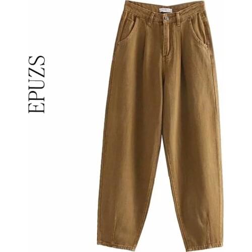 Vintage blue high waist jeans women 2019 boyfriend jeans for women Casual Pockets loose Harem Pants lady mom jeans