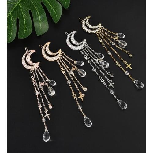 Classic Moon Crystal Rhinestone Beads Dangle Fringe Hair Clip Hair Accessories Women Bridal Jewelry decoration headpiece