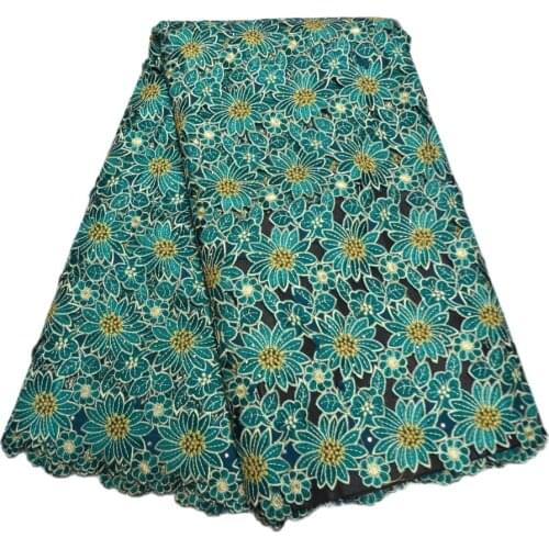 Green High quality wedding lace handcut African Fabric lace with stones 5 Yards embroidered Swiss Voile Lace-N88127
