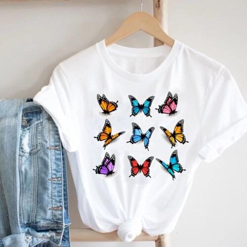 Women Printing Clothing Butterfly Lady Short Sleeve Casual Cartoon Fashion Clothes Print Tee Top Tshirt Female Graphic T-shirt
