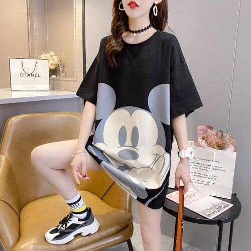 Plus Size Short Sleeve T-shirt For Women In Summer 2021 Xxxxl Tops Tee Shirts Mickey Mouse Print Clothing Casual Tshirts Lady